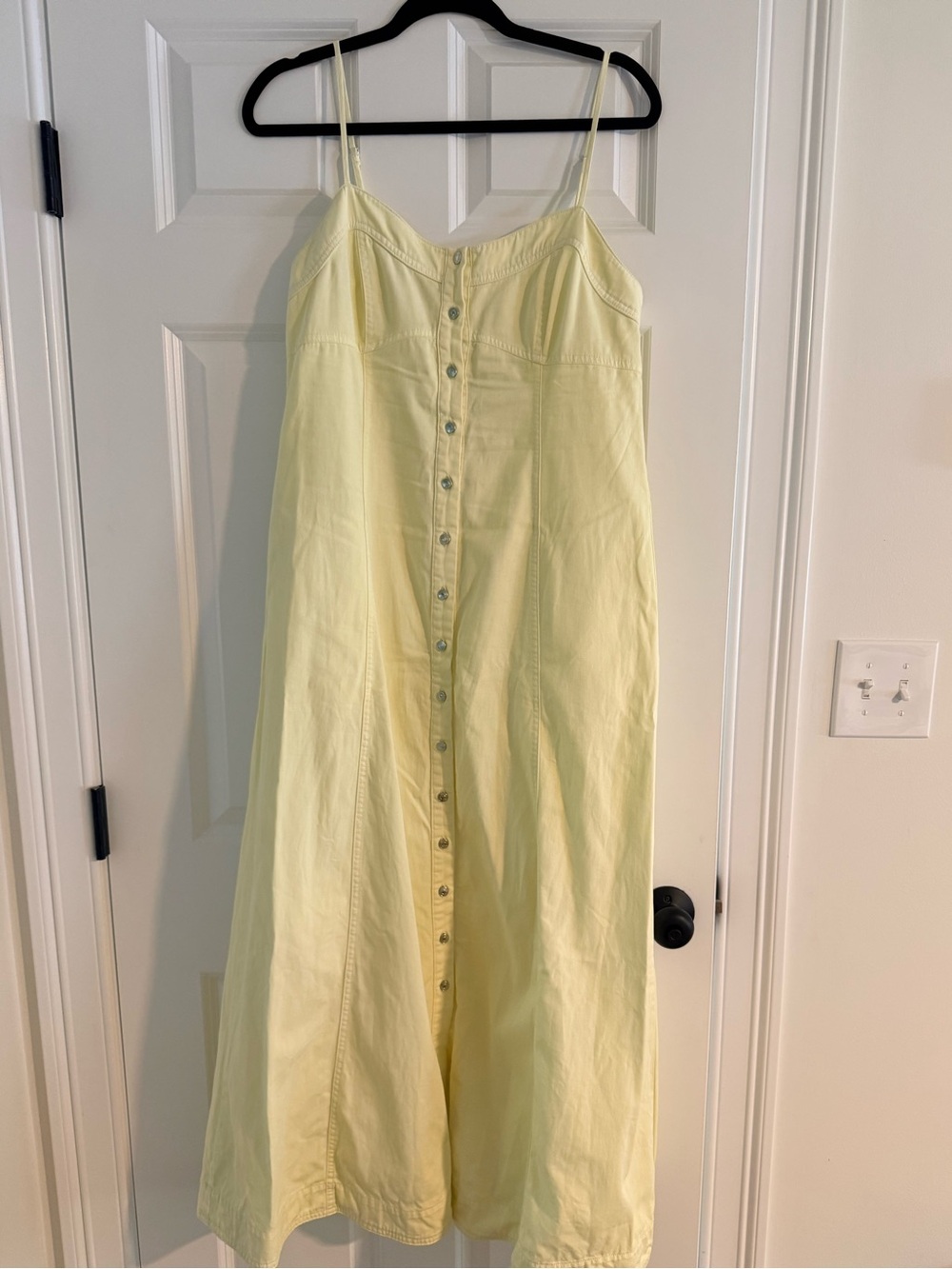 Free People Pale Yellow Button-Front Spaghetti Strap Maxi Dress